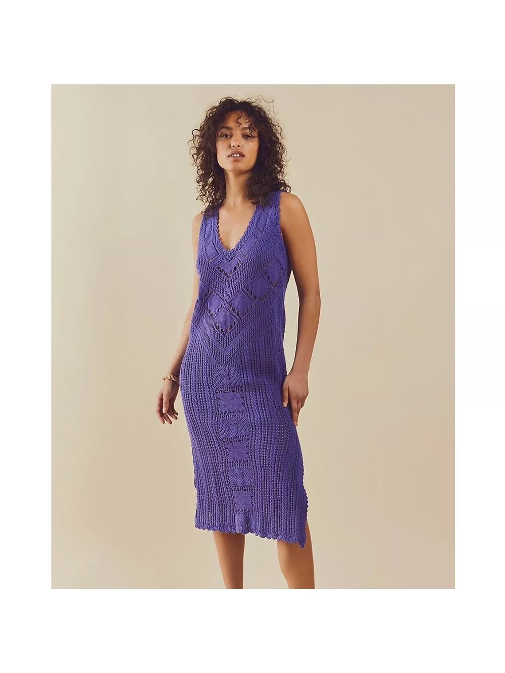 Free People Santorini Fauxchet Sweater Knit Dress Purple Size XL